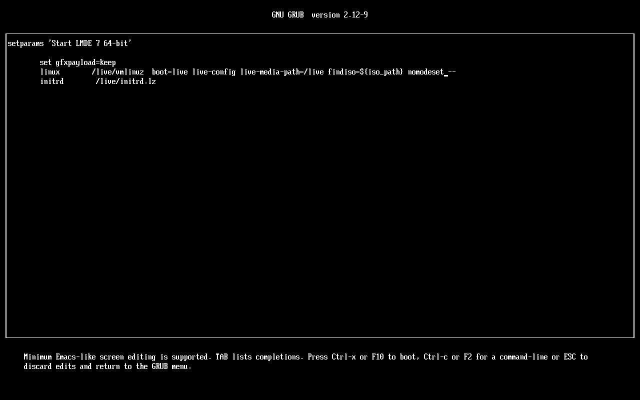 Add the nomodeset parameter