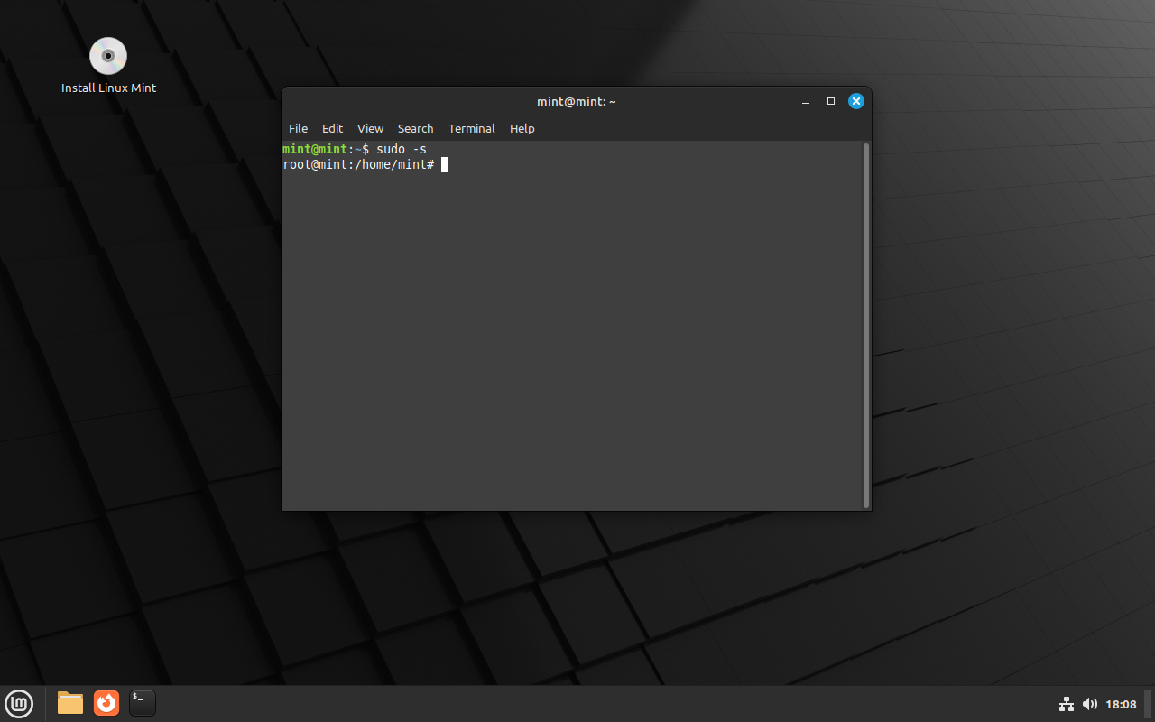 LMDE 6 Switch to the root user
