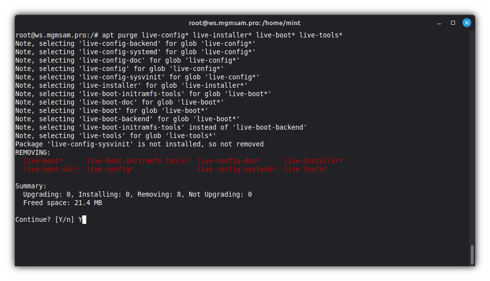 Removing live configuration