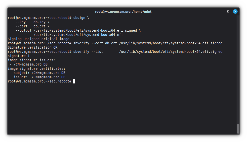 Check bootloader signature systemd-bootx64.efi.signed