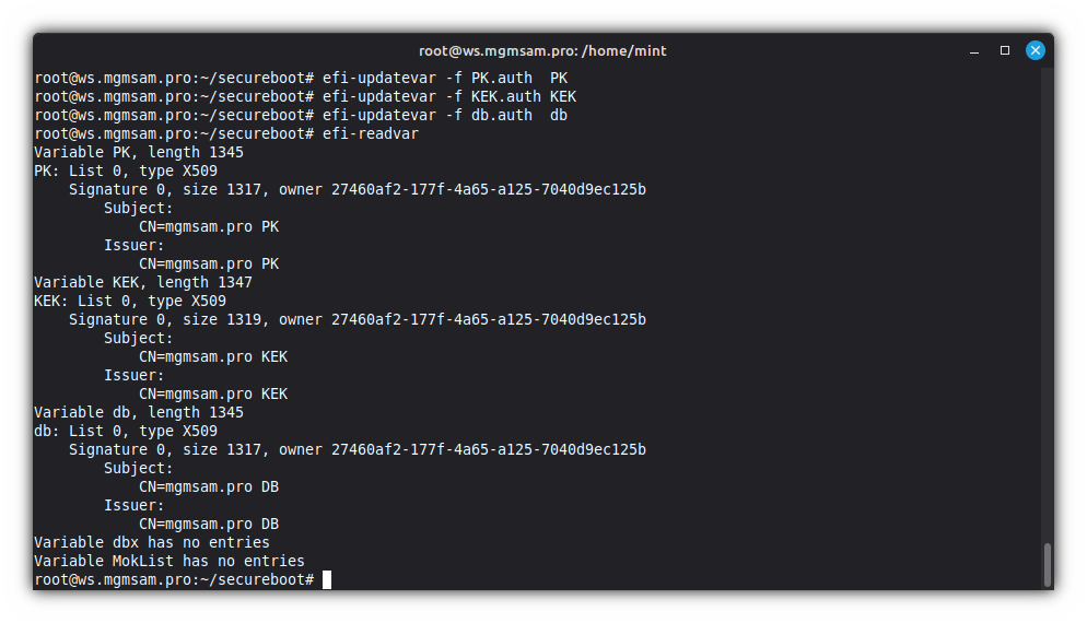 Updating secure variables