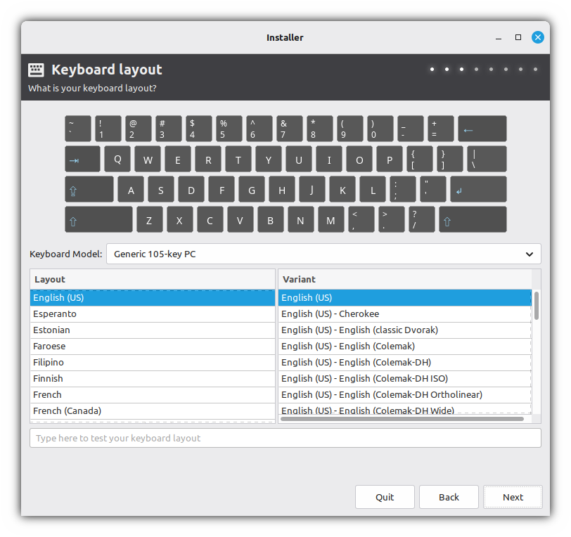Installer: keyboard layout