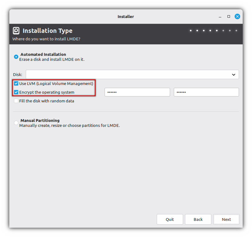 Installer: Encrypt the operating system