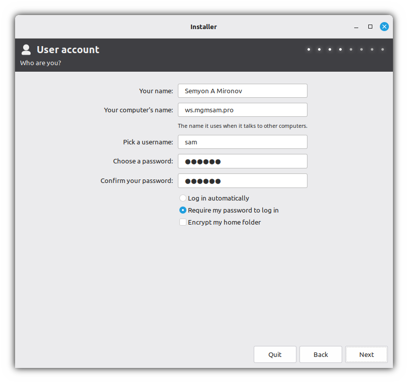 Installer: Create a user without encryption