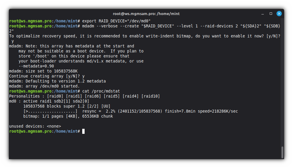 MDADM Create an array