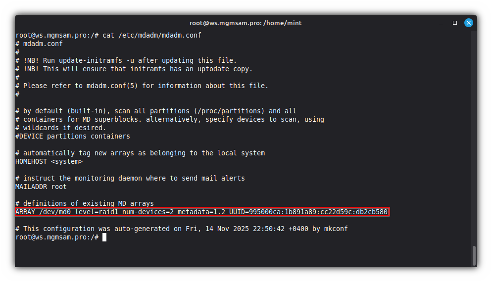 MDADM updated config