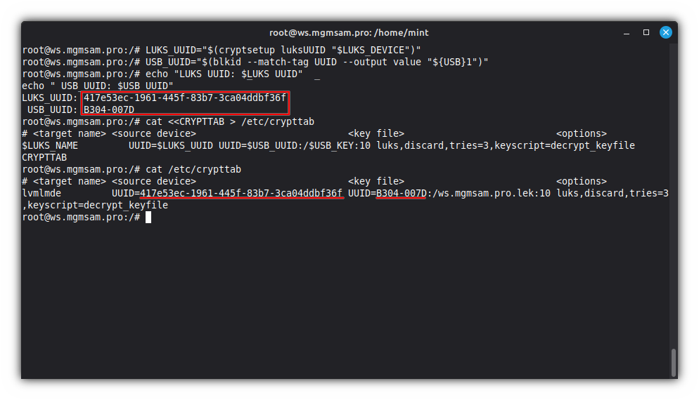 LUKS2 crypttab whith USB script