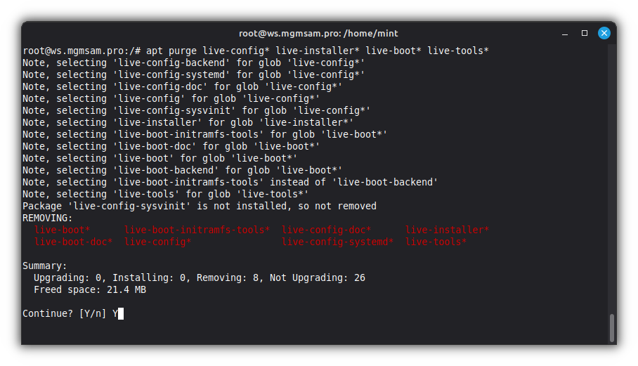 Removing live configuration