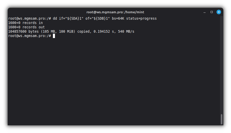 Cloning sda1 to sdb1
