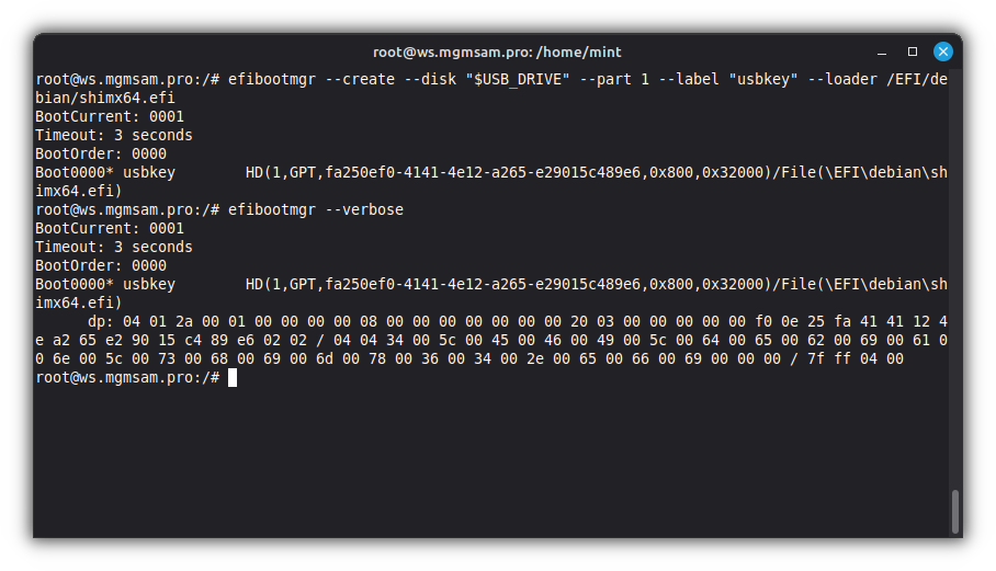 efibootmgr add a USB bootloader