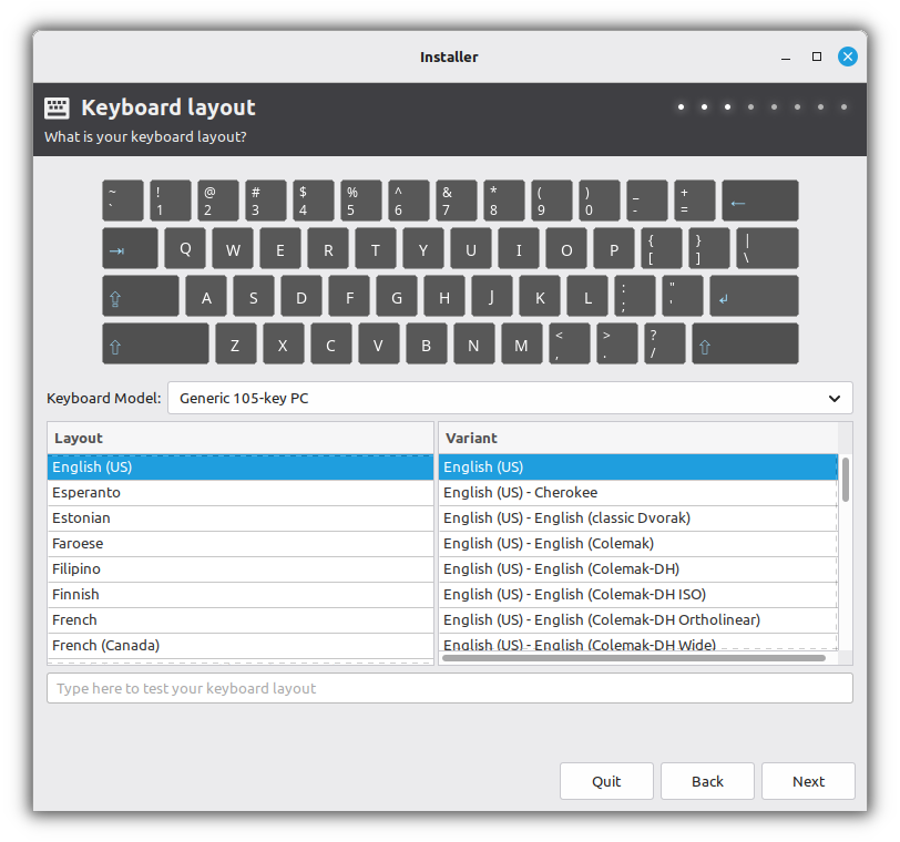 Installer keyboard layout