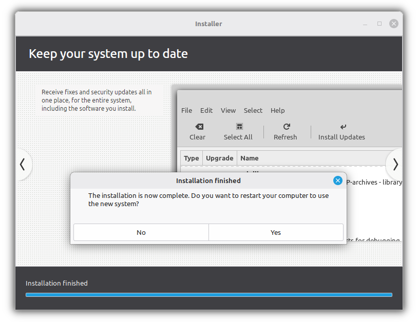 Installer restart system