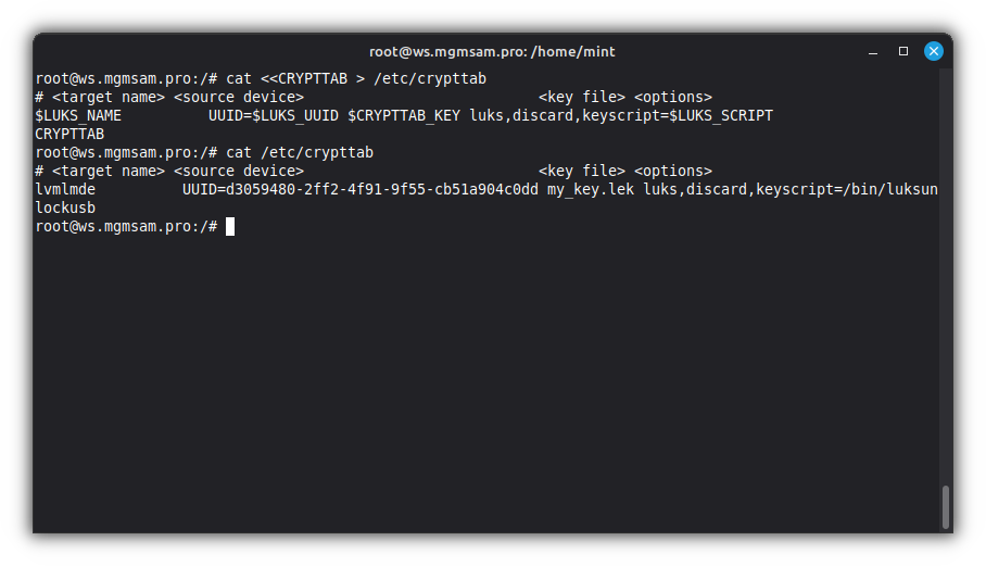 LUKS crypttab whith USB script