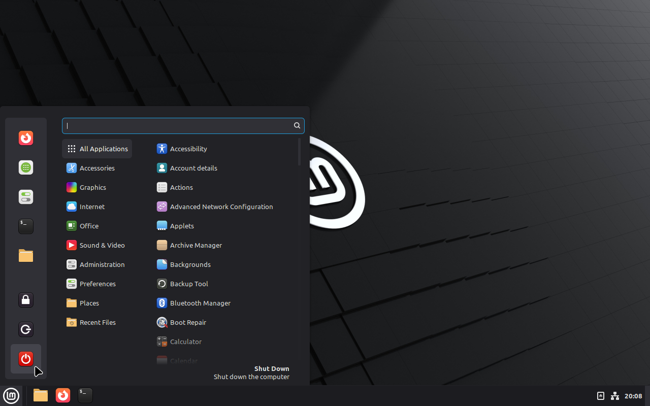 Go to the "Shut Down" menu