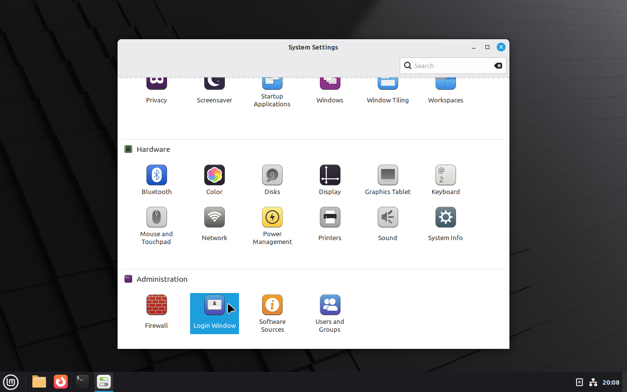 Find and click the Login Window icon