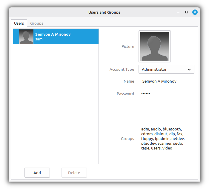 LMDE User and groups